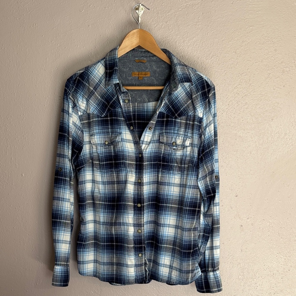 Jachs Blue Plaid Snap Button Down Shirt